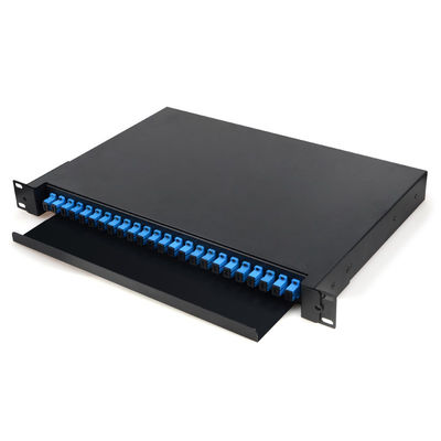 montagem em rack preta portuária da caixa da terminação da fibra ótica do painel de remendo de fibra 1U 24