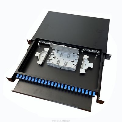 montagem em rack preta portuária da caixa da terminação da fibra ótica do painel de remendo de fibra 1U 24