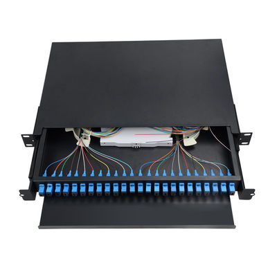 montagem em rack preta portuária da caixa da terminação da fibra ótica do painel de remendo de fibra 1U 24