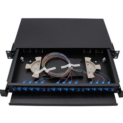 19" 24 núcleos internos portuários da montagem em rack 1U ODF 24 do painel de remendo da fibra ótica
