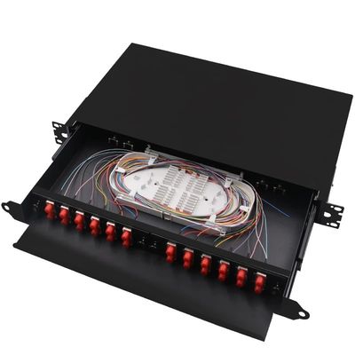 Painel de remendo preto ODF da caixa FC da terminação da fibra da montagem em rack 24Core