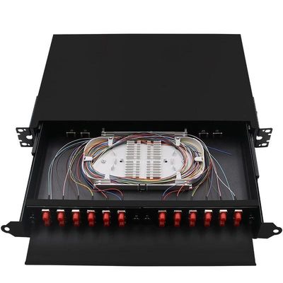 Painel de remendo preto ODF da caixa FC da terminação da fibra da montagem em rack 24Core