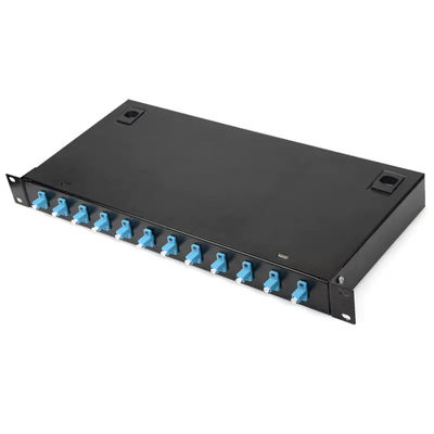 Caixa frente e verso da terminação do acoplador FTTH do LC do painel de remendo 12 da montagem em rack do metal