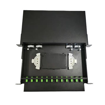 Caixa terminal de fibra óptica de metal preto de 24 portas 430 x 200 x 46 mm